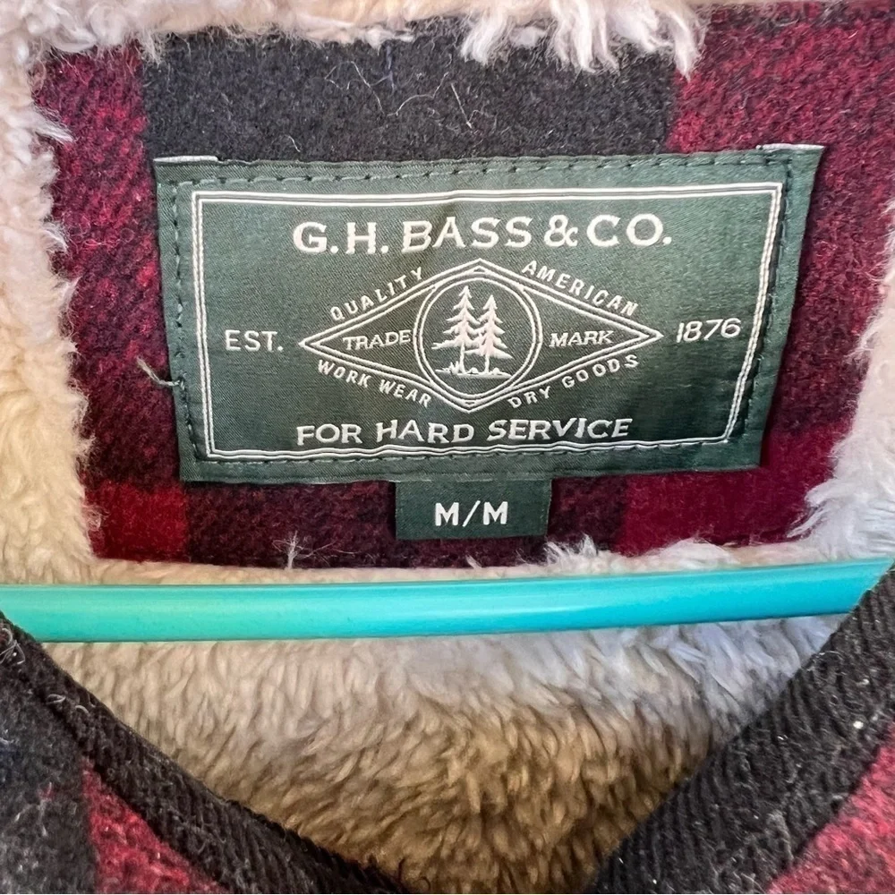 G.H. BASS WOOL BLEND SHERPA LINED SNAP ZIPPER BUFFALO RED BLACK CHECK JACKET M